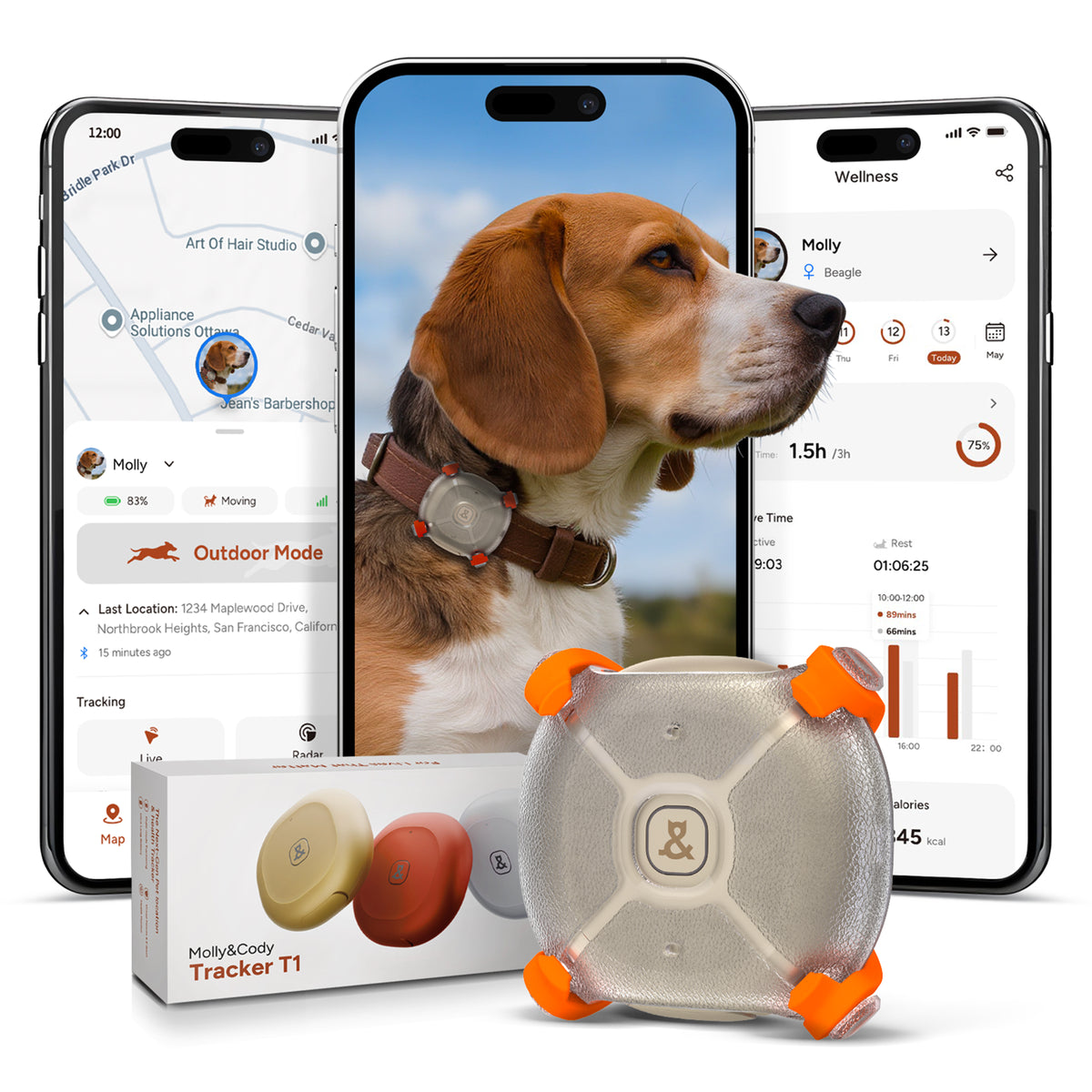 Gold Tracker T1 GPS pet tracker with real-time location tracking app