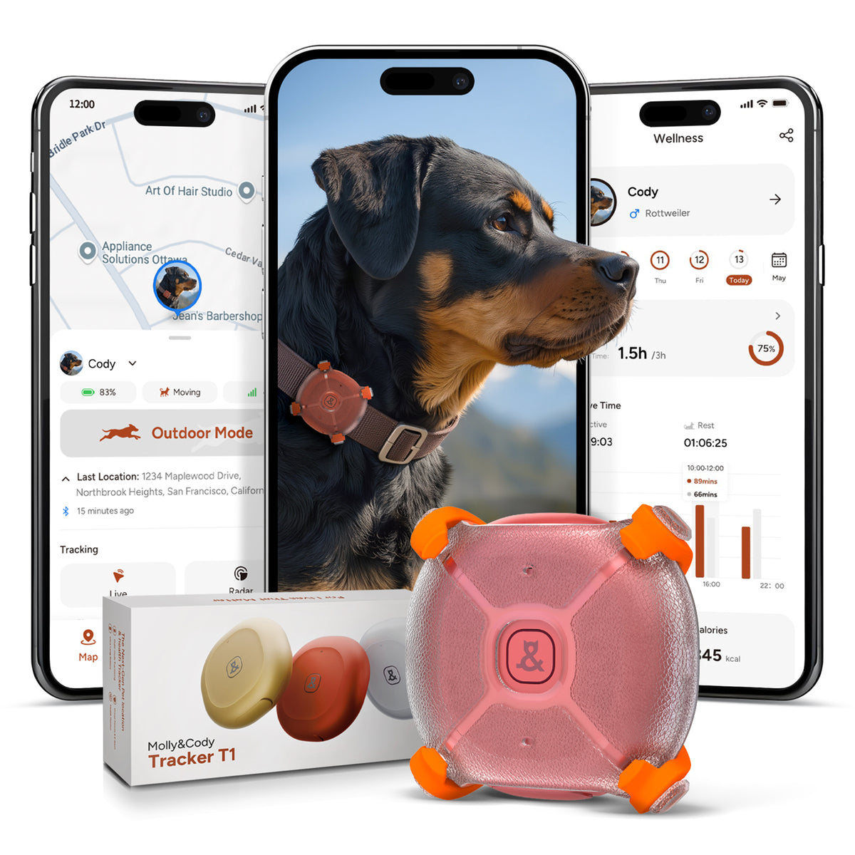 Red Tracker T1 GPS pet tracker with live location and wellness app
